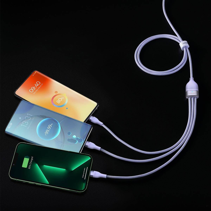 Baseus Flash Series II USB Typ C / USB Typ A Kabel - USB Typ C / Lightning / Micro USB 100 W 1,5 m lila (CASS030205)