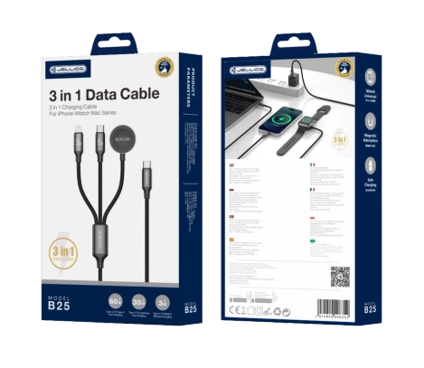JELLICO kabel B25 3w1 (Apple Watch) 3.1A 1.2M Czarny