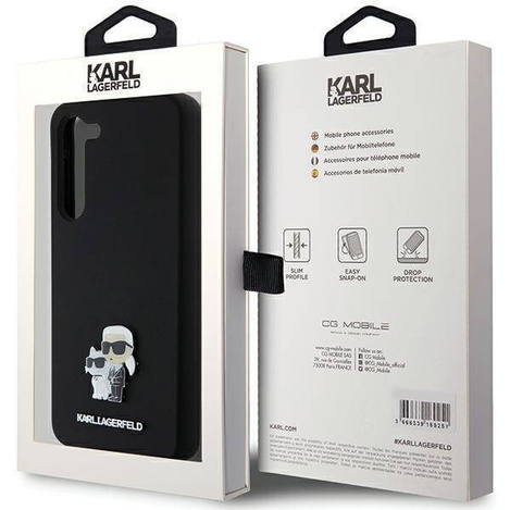 Oryginalne Etui KARL LAGERFELD hardcase Silicone Karl&Choupette Metal Pin KLHCS24MSMHKCNPK do Samsung Galaxy S24 Plus czarny