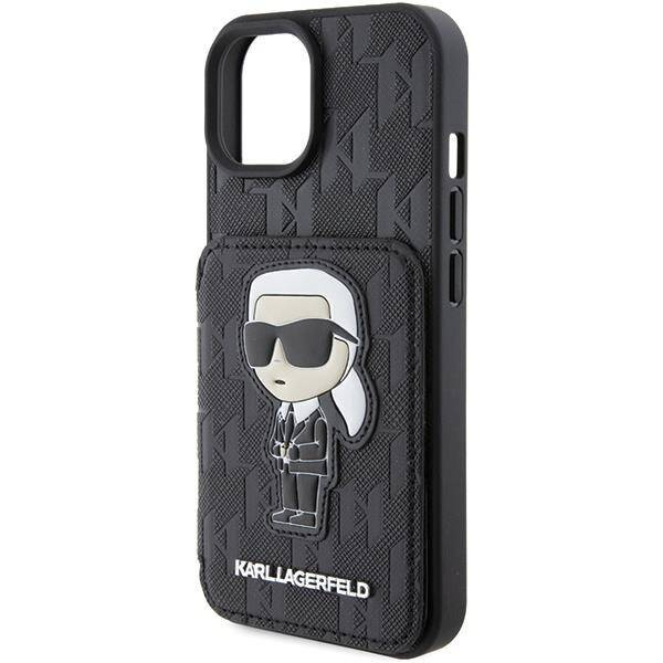 Etui Karl Lagerfeld Saffiano Cardslots and Stand Monogram Ikonik Patch do iPhone 15 - czarne
