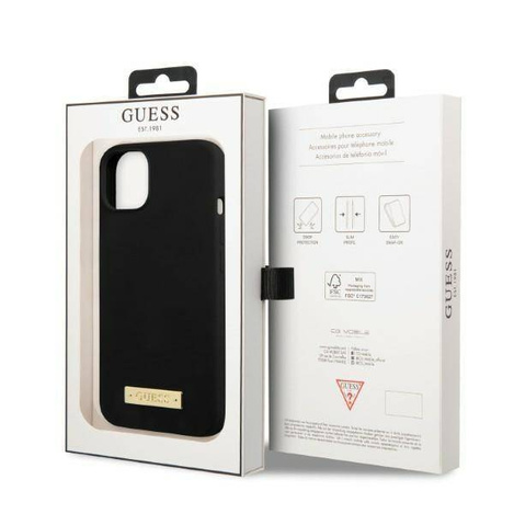 Original Case IPHONE 13 Guess Hard Case Silicone Logo Plate MagSafe (GUHMP13MSPLK) black