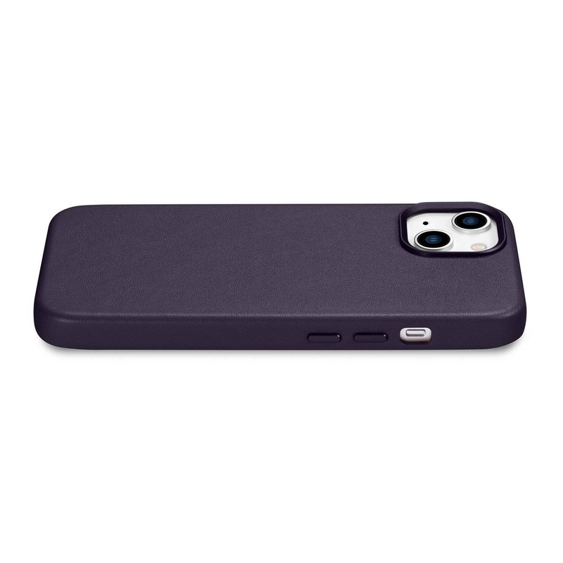 iCarer Case Leather pokrowiec etui z naturalnej skóry do iPhone 14 Plus ciemnofioletowy (kompatybilne z MagSafe)