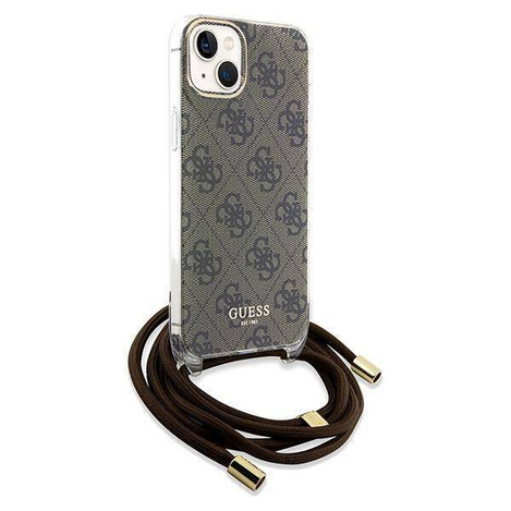 Etui Guess Crossbody Cord 4G Print na iPhone 15 / 14 / 13 - brązowe
