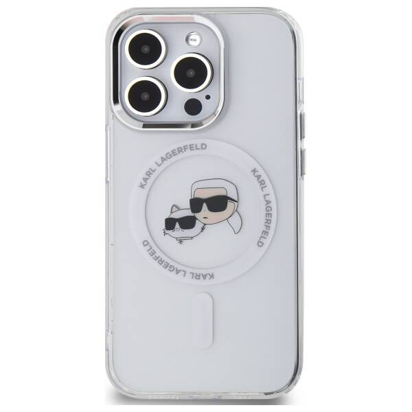 Original Case IPHONE 14 PRO MAX Karl Lagerfeld Hardcase IML Metal Karl&Choupette Head MagSafe (KLHMP14XHLSKCH) white