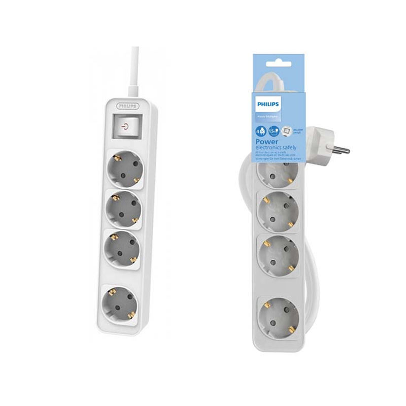 Przedłużacz sieciowy PHILIPS listwa zasilająca 4 gniazda 3m 10A biała