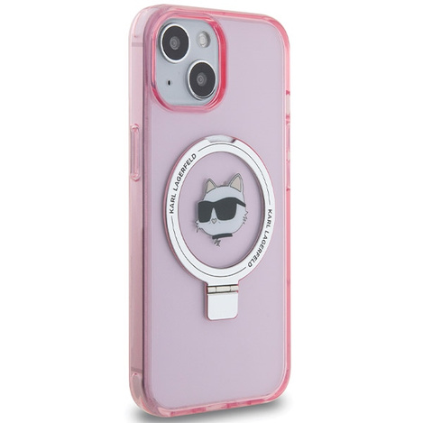 Karl Lagerfeld KLHMP15SHMRSCHP iPhone 15 6,1" rosa/rosa Hardcase Ringständer Choupette Head MagSafe