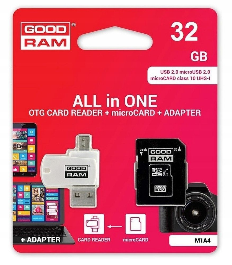 GoodRam karta pamięci 32GB microSDHC kl. 10 UHS-I + adapter + czytnik kart