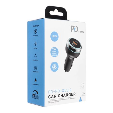 Ładowarka samochodowa USB A + 2 x Typ C PD QC3.0 3A 191W CC69-2C1A black