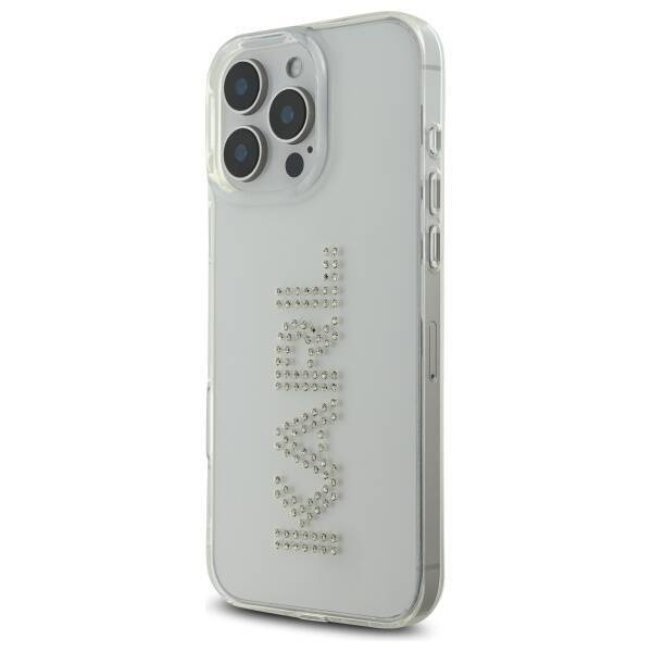 Original Handyhülle IPHONE 16 PRO MAX Karl Lagerfeld Hardcase IML Rhinestones Logo (KLHCP16XHKLSTDCT) transparent