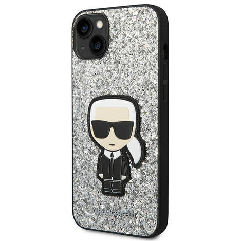 Original Handyhülle IPHONE 14 PLUS Karl Lagerfeld Hardcase Glitter Flakes Ikonik (KLHCP14MGFKPG) silber