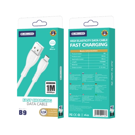 JELLICO cable B9 Micro USB 3.1A 1M White