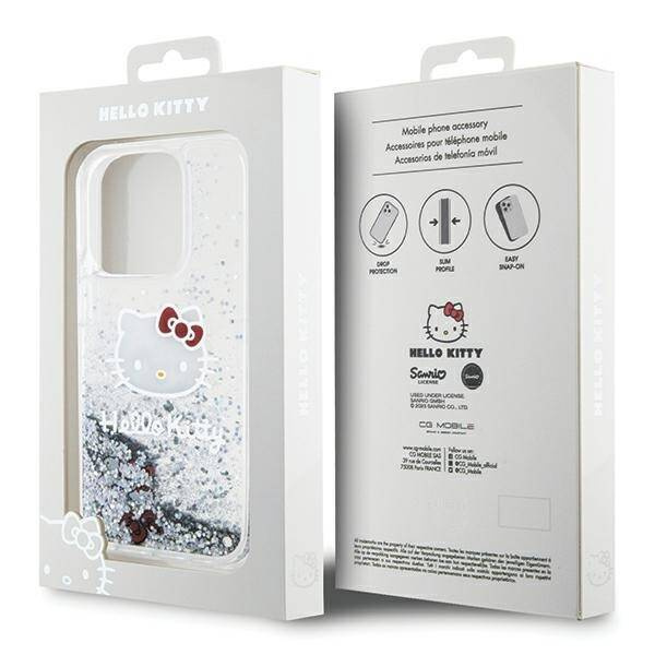 Hello Kitty Liquid Glitter Charms Kitty Head Hülle für iPhone 15 Pro – Silber