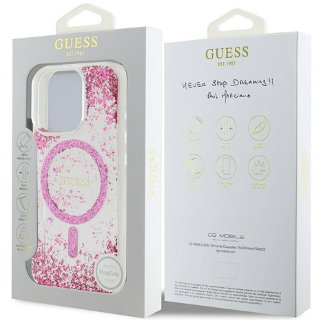GUESS futerał do IPHONE 16 Pro kompatybilny z MagSafe GUHMP16LRGRGEP (Resin Bottom Glitter) różowy