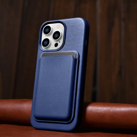iCarer Case Leather genuine leather case for iPhone 14 Pro Max blau (WMI14220708-BU) (MagSafe compatible)