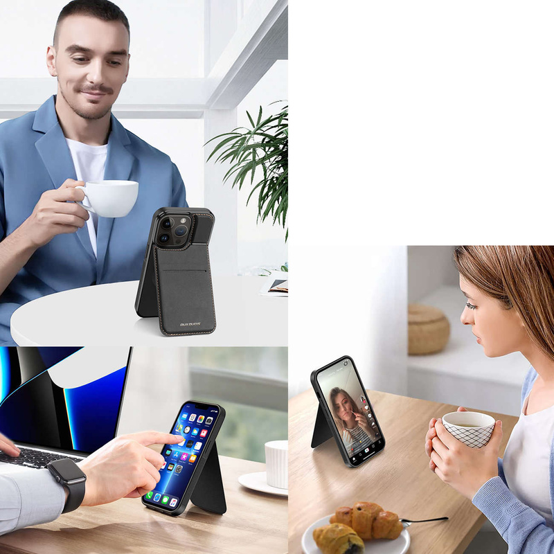 3-in-1-Hülle für iPhone 13 Pro mit MagSafe Wallet RFID-blockierender Ständer Dux Ducis Rafi Mag – Schwarz