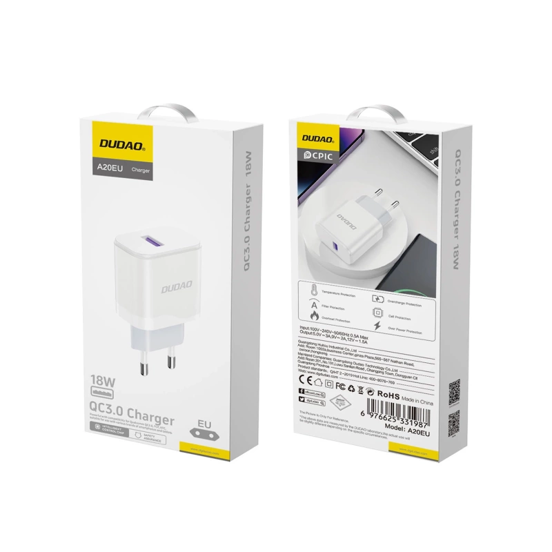 Dudao A20EU USB-A 18W Netzwerkladegerät - Weiß