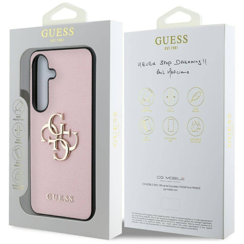 Etui Guess Grained Big 4G Logo Small Classic Logo do Samsung Galaxy S25 różowy