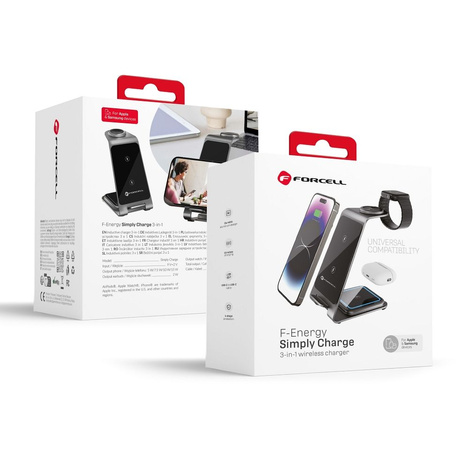 Ładowarka indukcyjna Forcell F-Energy 3w1 Simply Charge kompatybilna z Apple Watch i Samsung Watch szara
