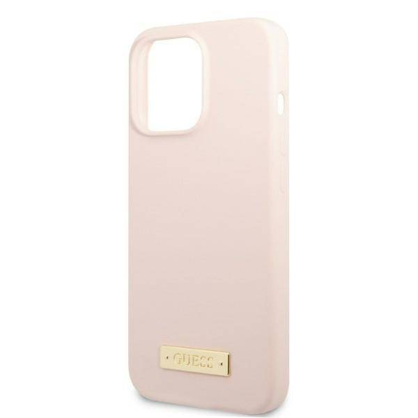 Original Case IPHONE 13 PRO MAX Guess Hard Case Silicone Logo Plate MagSafe (GUHMP13XSPLP) pink