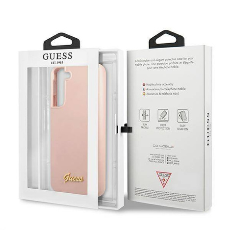 Guess GUHCS22MLSLMGPP S22 + S906 rosa / rosa Hardcase Silikon-Schriftzug Metall-Logo