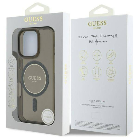 Etui Guess IML Glitter Circle MagSafe na iPhone 16 Pro Max - czarne