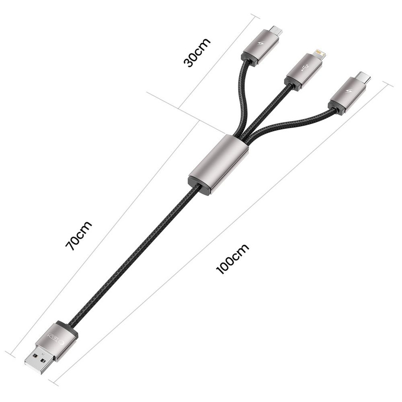 Kabel 3w1 3.5A 1m USB - USB-C + Lightning + Micro USB Tech-Protect UltraBoost 3in1 szary