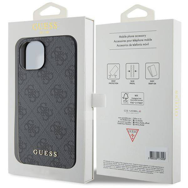 Guess 4G Metal Gold Logo Hülle für iPhone 15 – Grau