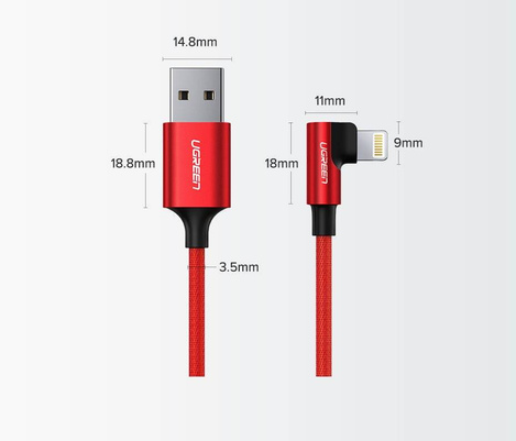 Ugreen kątowy kabel przewód USB - Lightning MFI 1m 2,4A czarny (60521)