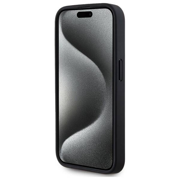 Original Handyhülle IPHONE 15 PRO Karl Lagerfeld Hardcase Leather Monogram Metal Logo MagSafe (KLHMP15LPKHPORPK) schwarz