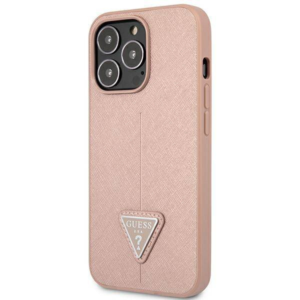 Original Case IPHONE 14 PRO Guess Hardcase Saffianotriangle Logo (GUHCP14LPSATLP) pink