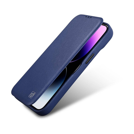 iCarer CE Premium Leather Folio Case skórzane etui iPhone 14 Plus z klapką magnetyczne MagSafe niebieski (WMI14220715-BU)