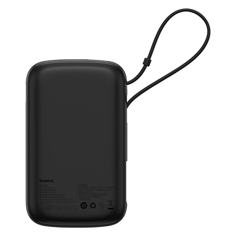 Baseus Qpow Pro+ 10000 mAh 22,5 W Powerbank mit integriertem USB-C-Kabel und Display – Schwarz