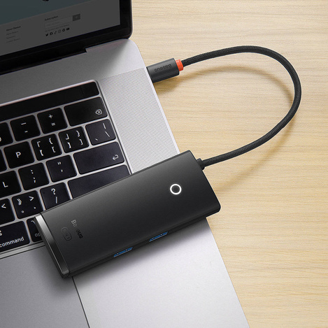 Baseus Lite Series multifunktionaler HUB USB Typ C - 2 x USB 3.0 / USB Typ C PD / HDMI 1,4 / SD / TF schwarz (WKQX050101)
