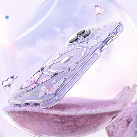 Kingxbar Butterfly Series Magnethülle für iPhone 14 Plus MagSafe Hülle mit Schmetterlingen Pink