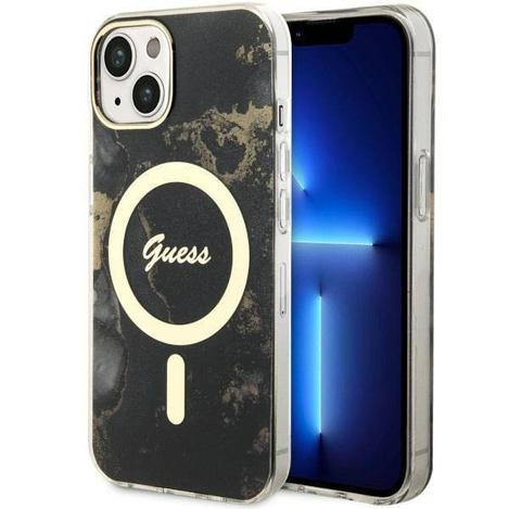 Guess GUHMP14SHTMRSK iPhone 14 6.1&quot; black/black hardcase Golden Marble MagSafe