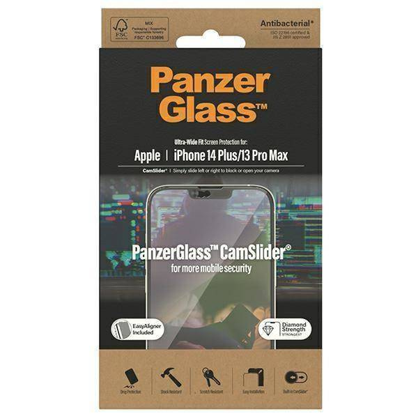 Gehärtetes Glas 5D IPHONE 14 PLUS / 13 PRO MAX PanzerGlass Ultra-Wide Fit Screen Protection CamSlider Antibacterial Easy Aligner Included (2797)