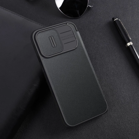 Nillkin Qin Cloth Pro Case Case for iPhone 14 Pro Max Camera Cover Holster Cover Flip Case Blue