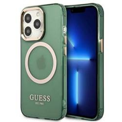 Original Handyhülle IPHONE 13 PRO Guess Hard Case Gold Outline Translucent MagSafe (GUHMP13LHTCMA) khaki