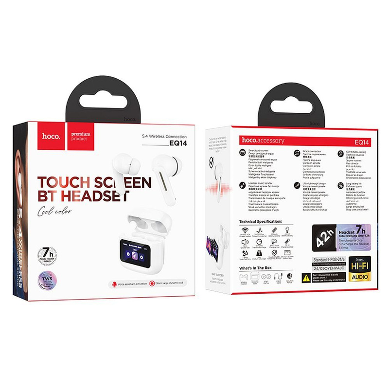HOCO słuchawki bezprzewodowe bluetooth z ekranem dotykowym TWS EQ14 białe
