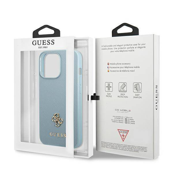 Oryginalne Etui IPHONE 13 PRO Guess Hardcase Saffiano 4G Small Metal Logo (GUHCP13LPS4MB) niebieskie