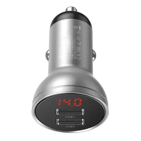 Baseus ładowarka samochodowa 2x USB 4,8A 24W z LCD srebrny (CCBX-0S)