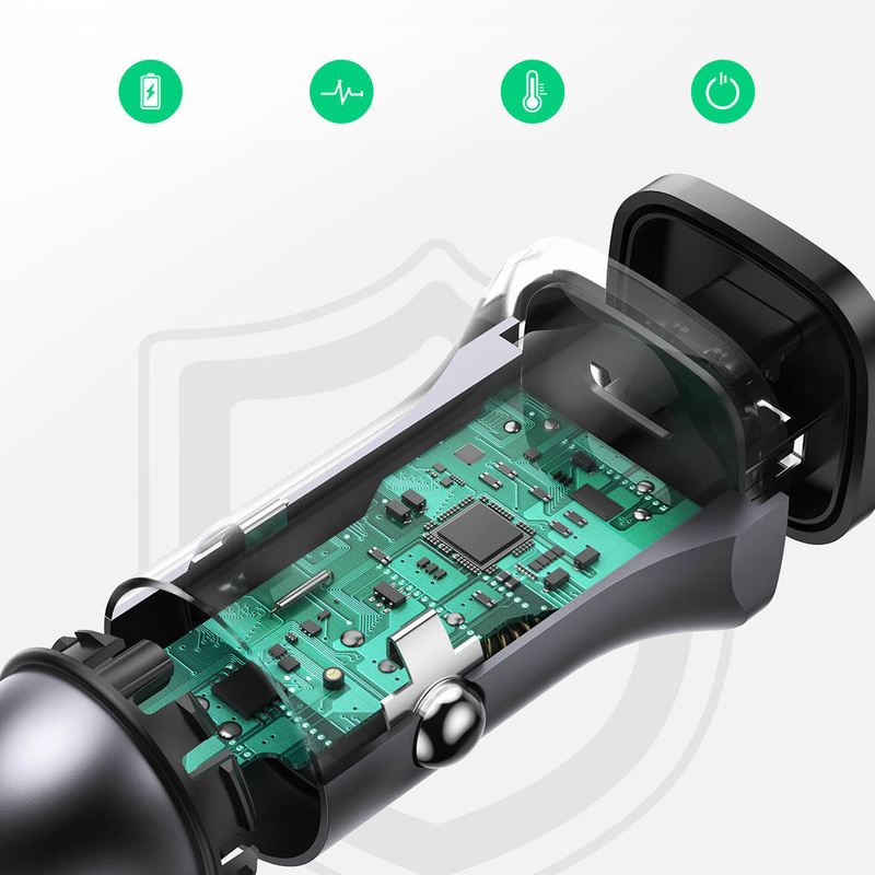 Ugreen fast car charger USB-A / USB-C 30W PD PPS gray (CD130)