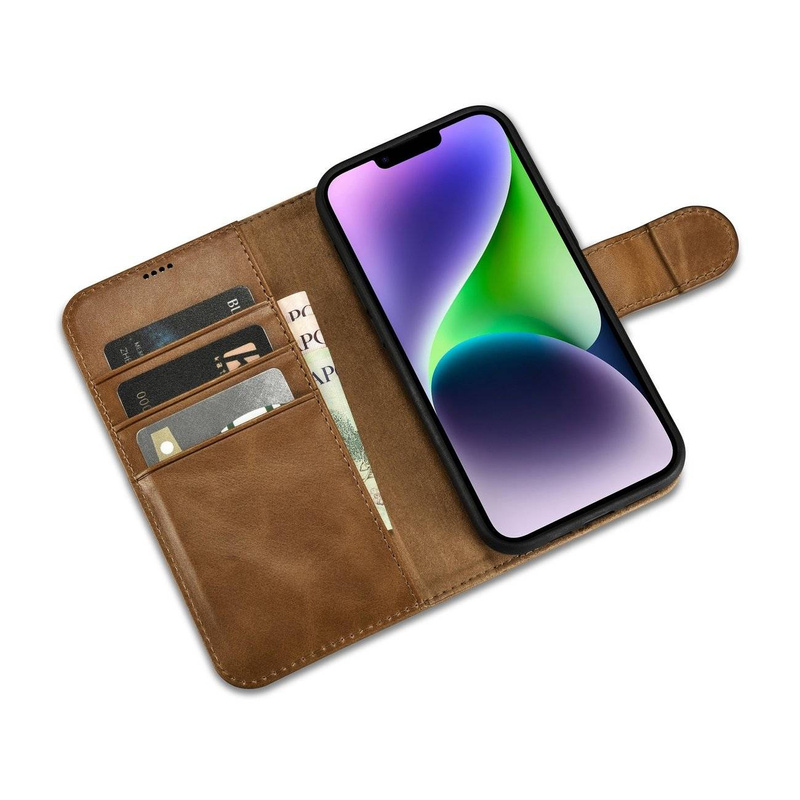 iCarer Oil Wax Wallet Case 2in1 case iPhone 14 Plus Leather Flip Cover Anti-RFID brown (WMI14220723-TN)