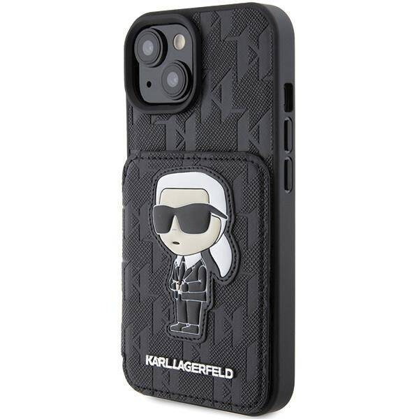 Etui Karl Lagerfeld Saffiano Cardslots and Stand Monogram Ikonik Patch do iPhone 15 - czarne