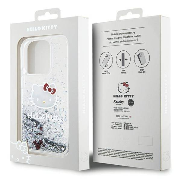 Hello Kitty Liquid Glitter Charms Kitty Head Hülle für iPhone 14 Pro Max – Silber