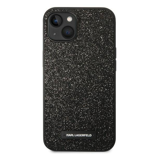 Original Handyhülle IPHONE 14 PLUS Karl Lagerfeld Hardcase Glitter Plaque Logo (KLHCP14MG2ELK) schwarz