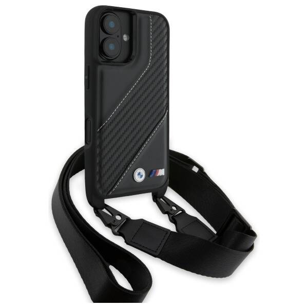 Original Case IPHONE 16 PLUS BMW Hardcase M Edition Carbon Stripe & Strap (BMHCP16M23PSCCK) black