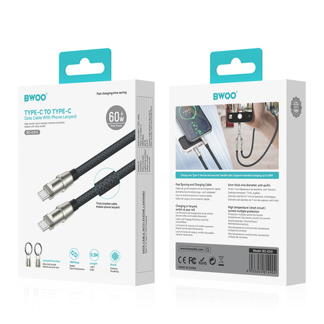 BWOO Smycz, zawieszka, kabel 27W USB-C do lightning, 0,3 m