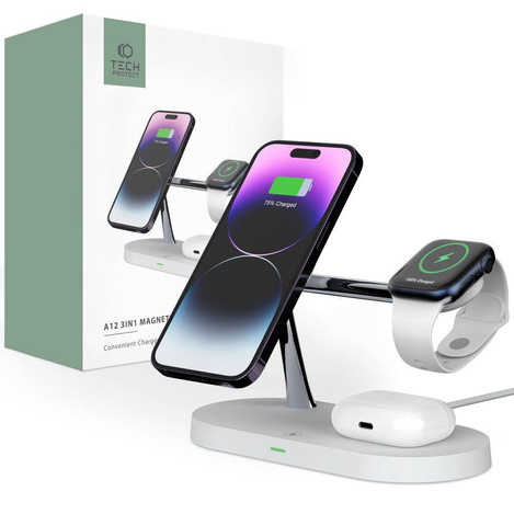 TECH-PROTECT A12 3IN1 MAGNETIC MAGSAFE WIRELESS CHARGER WHITE