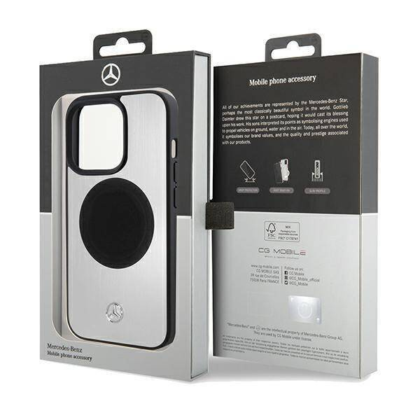 Oryginalne Etui APPLE IPHONE 15 PRO Mercedes Hardcase Leather&Alu MagSafe (MEHMP15L23ACMS) srebrne